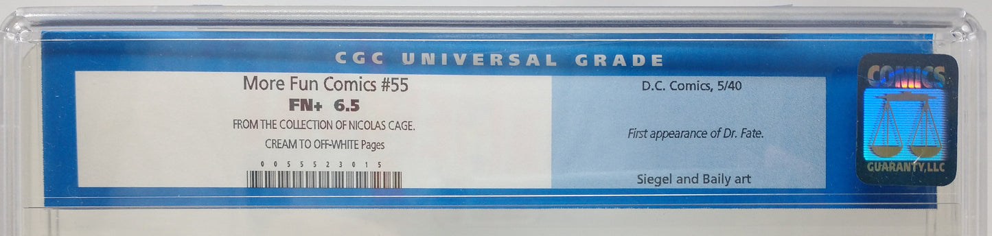 MORE FUN COMICS #55 - DC 1940 - CGC 6.5 - OLD CGC LABEL - NICOLAS CAGE COLLECTION