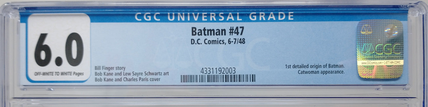 BATMAN #47 - DC 1948 - CGC 6.0 - ORIGIN OF BATMAN