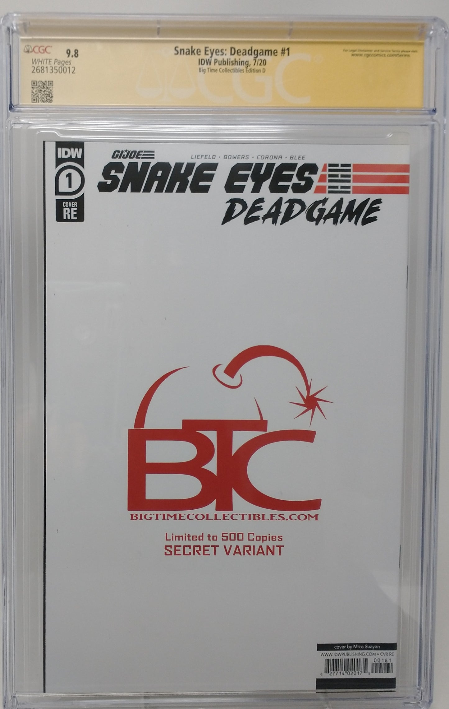 SNAKE EYES: DEADGAME #1 - IDW 2020 - CGC 9.8 NM/MT - VARIANT SIGNED MICO SUAYAN