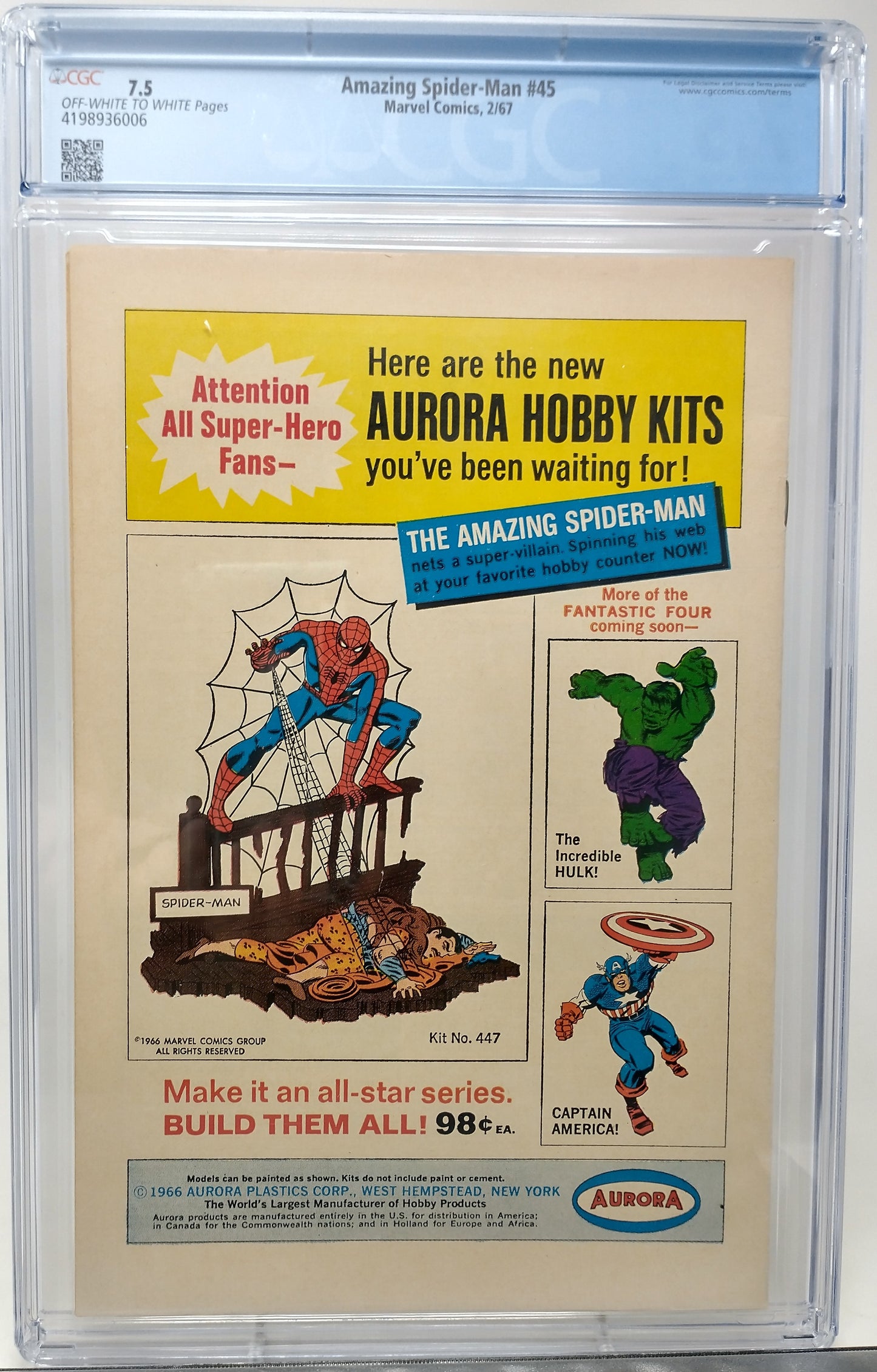 AMAZING SPIDER-MAN #45 - MARVEL 1967 - CGC 7.5 VF- - 3RD LIZARD APPEAREANCE