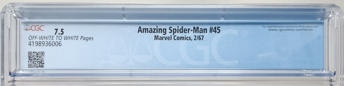 AMAZING SPIDER-MAN #45 - MARVEL 1967 - CGC 7.5 VF- - 3RD LIZARD APPEAREANCE