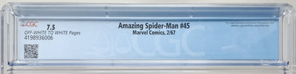 AMAZING SPIDER-MAN #45 - MARVEL 1967 - CGC 7.5 VF- - 3RD LIZARD APPEAREANCE