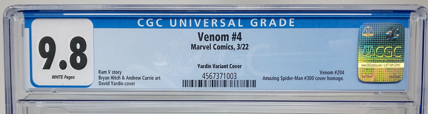 VENOM #4 LGY #204 - MARVEL 2022 - CGC 9.8 NM/MT - AMS 300 HOMAGE VARIANT CVR