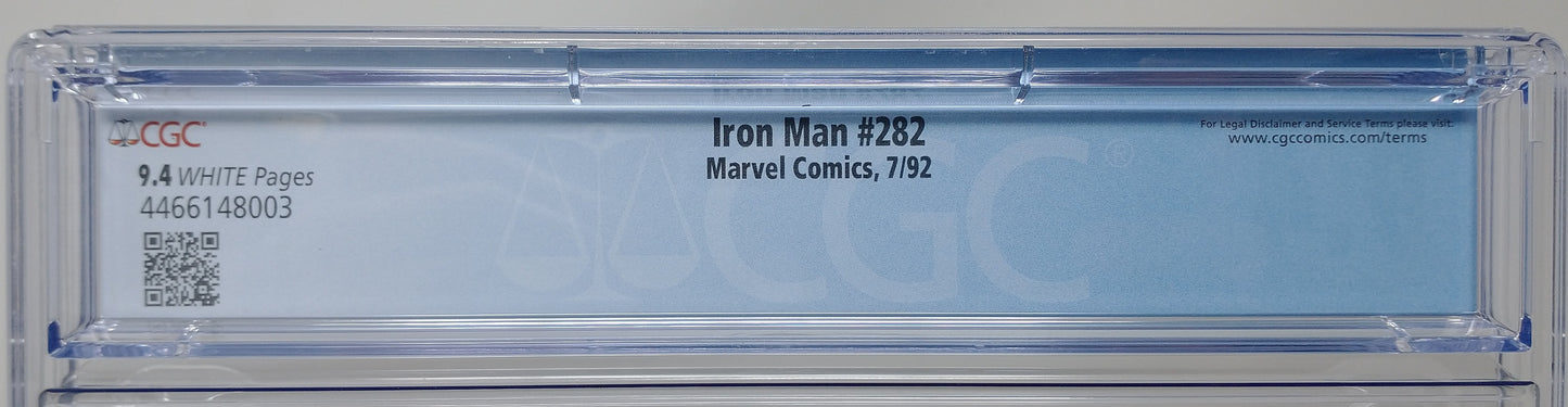 IRON MAN #282 - MARVEL 1992 - CGC 9.4 - 1ST COVER OF WAR MACHINE