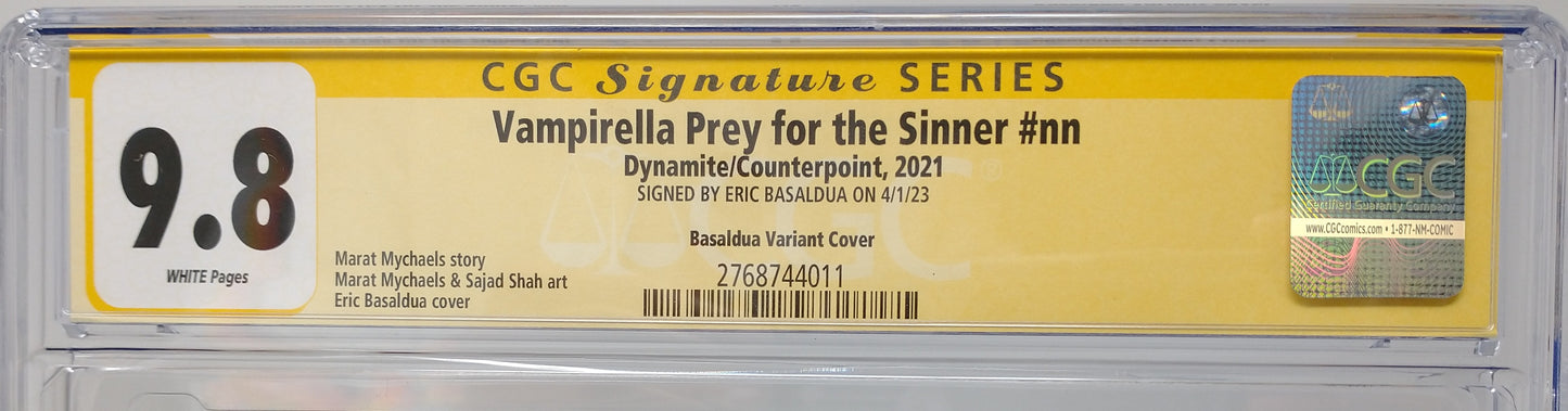 VAMPIRELLA PREY FOR THE SINNER - DYNAMITE 2021 - CGC 9.8 - SIGNED BY BASALDUA VARIANT