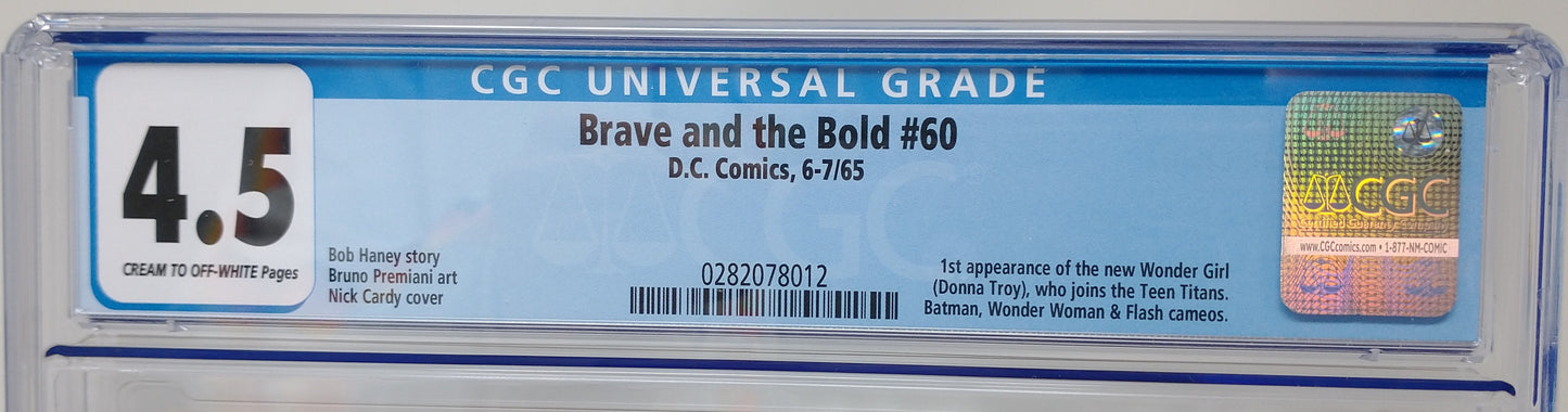BRAVE AND THE BOLD #60 - DC 1965 - CGC 4.5 VG+ - 1ST DONNA TROY WONDER GIRL APPEARANCE