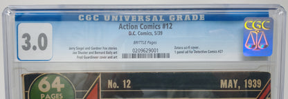 ACTION COMICS #12 - DC 1939 - CGC 3.0 - DETECTIVE COMICS AD
