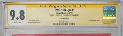 DEVILS REIGN #1 - MARVEL 2022 - CGC 9.8 - FRANK MILLER SIGNED SKETCH B