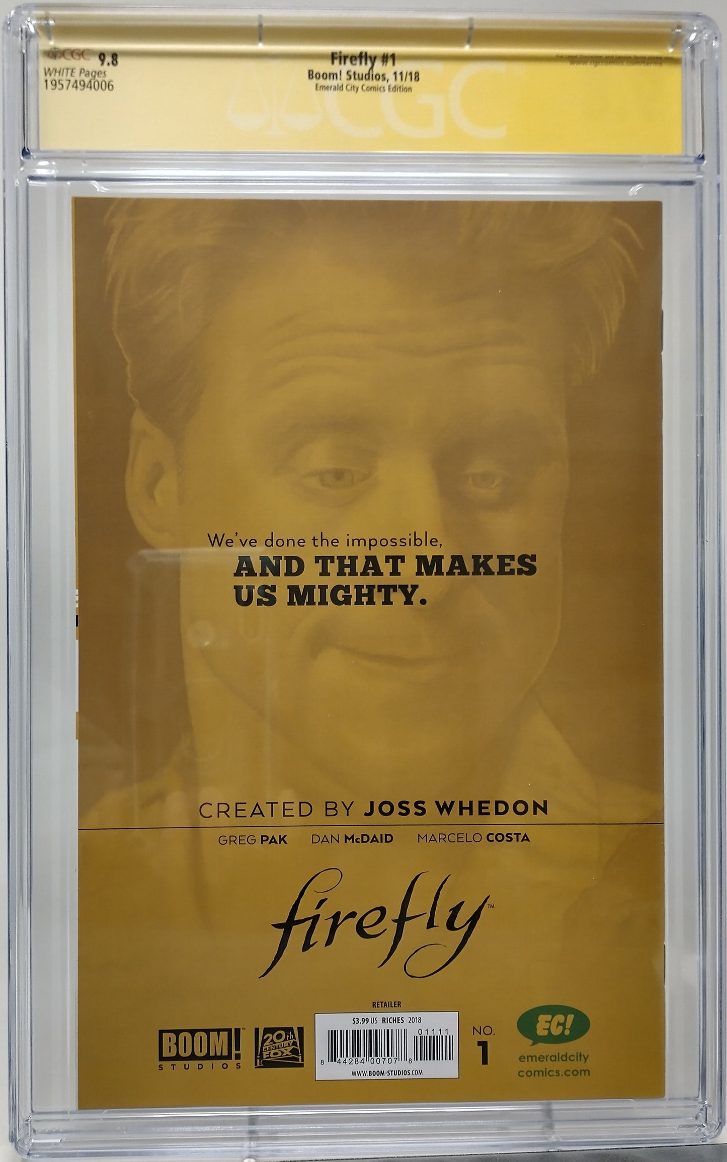 FIREFLY #1 - BOOM STUDIO 2018 - CGC 9.8 - SIGNED AND SKETCH BY NEIL ADAMS