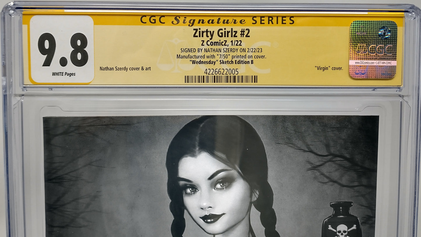 ZIRTY GIRLZ #2 - Z COMICZ 2022 - CGC 9.8 - WEDNESDAY TOPLESS B&W NATHAN SZERDY