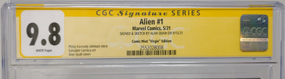ALIEN #1 - MARVEL 2021 - CGC 9.8 - SIGNED SKETCH BY ALAN QUAH