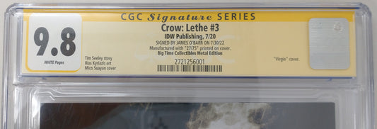 CROW: LETHE #3 - IDW 2020 - CGC 9.8 - SIGNED METAL VARIANT JAMES O'BARR