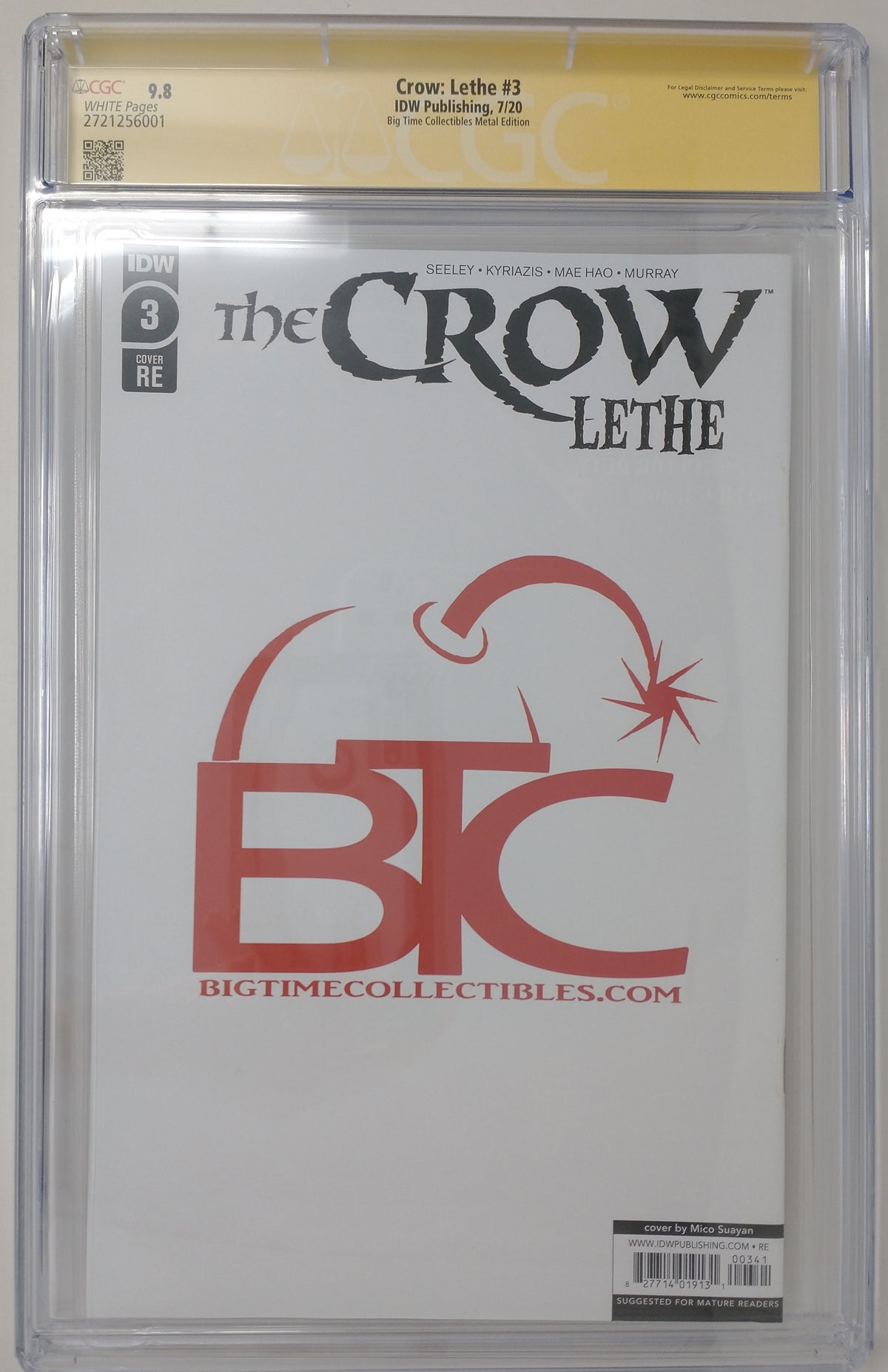 CROW: LETHE #3 - IDW 2020 - CGC 9.8 - SIGNED METAL VARIANT JAMES O'BARR