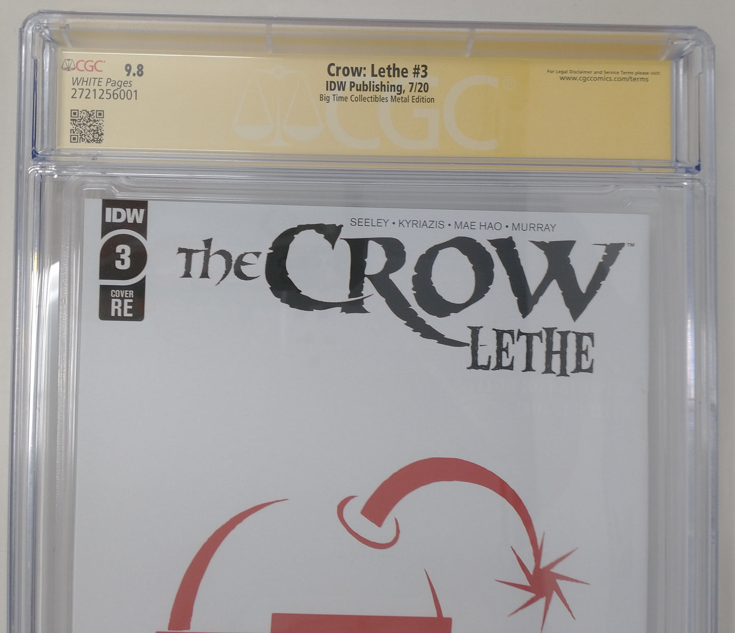 CROW: LETHE #3 - IDW 2020 - CGC 9.8 - SIGNED METAL VARIANT JAMES O'BARR