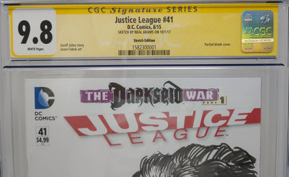 JUSTICE LEAGUE #1 - DC 2015 - CGC 9.8 - SIGNED SKETCH COVER BY NEAL ADAMS