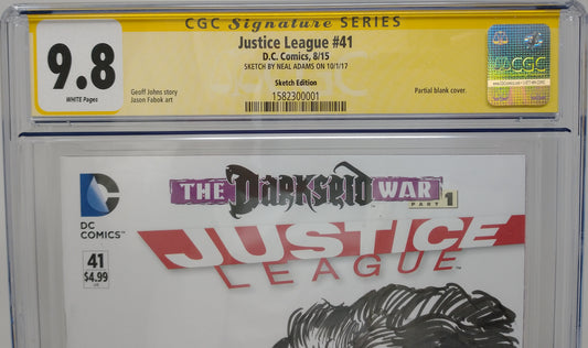 JUSTICE LEAGUE #41 - DC 2015 - CGC 9.8 - SIGNED SKETCH COVER BY NEAL ADAMS