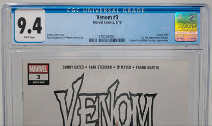 VENOM #3 - MARVEL 2018 - CGC 9.4 - 1ST FULL KNULL