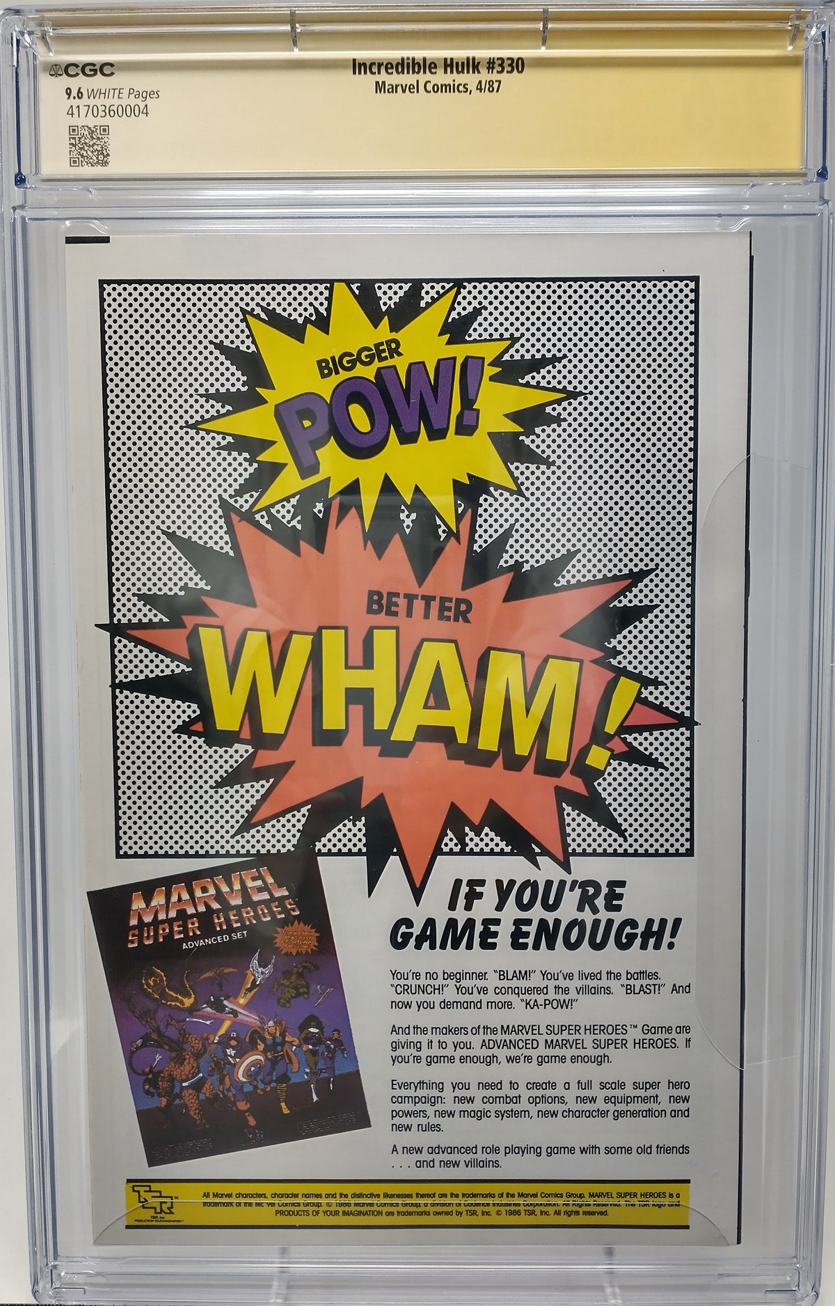 INCREDIBLE HULK #330 - MARVEL 1987 - CGC 9.6 - TODD MCFARLANE SIGNED