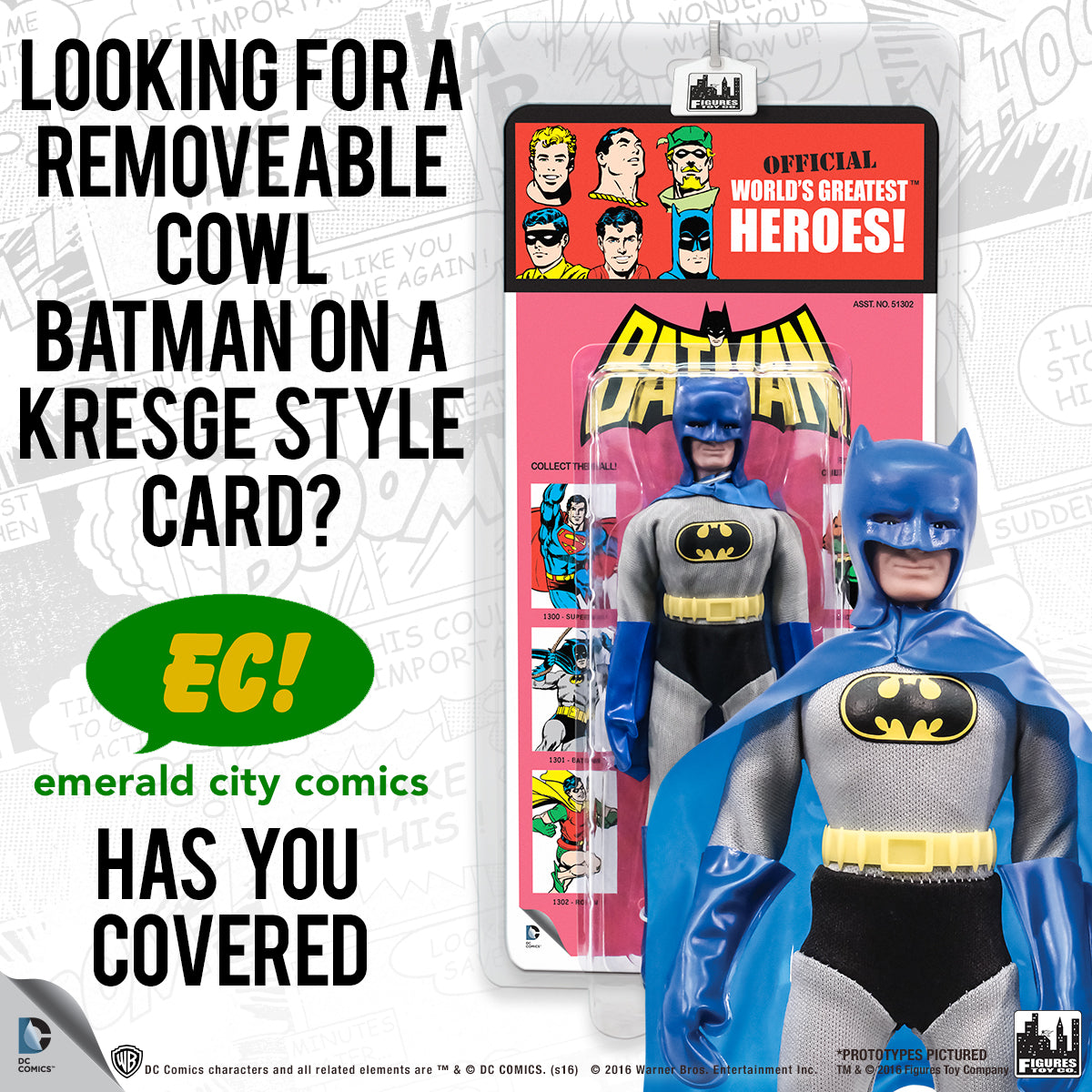 KRESGE RETRO BATMAN REMOVABLE COWL 8IN EC EXCLUSIVE AF  - EMERALD CITY