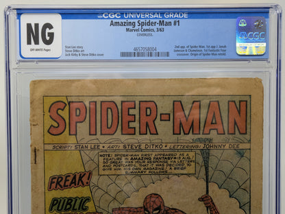 AMAZING SPIDER-MAN #1 - MARVEL 1963 - CGC NG - 2ND SPIDER-MAN, MISSING COVER