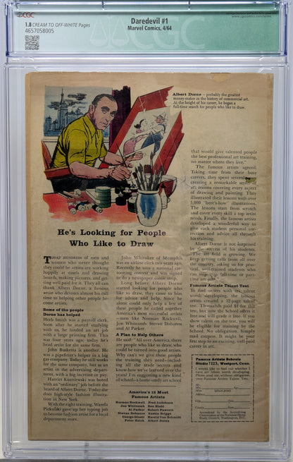 DAREDEVIL #1 - MARVEL 1964 - CGCQ 1.8 GD- - 1ST APPEARANCE OF DAREDEVIL