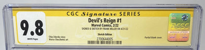 DEVILS REIGN #1 - MARVEL 2022 - CGC 9.8 - FRANK MILLER SKETCH AND SIGNED