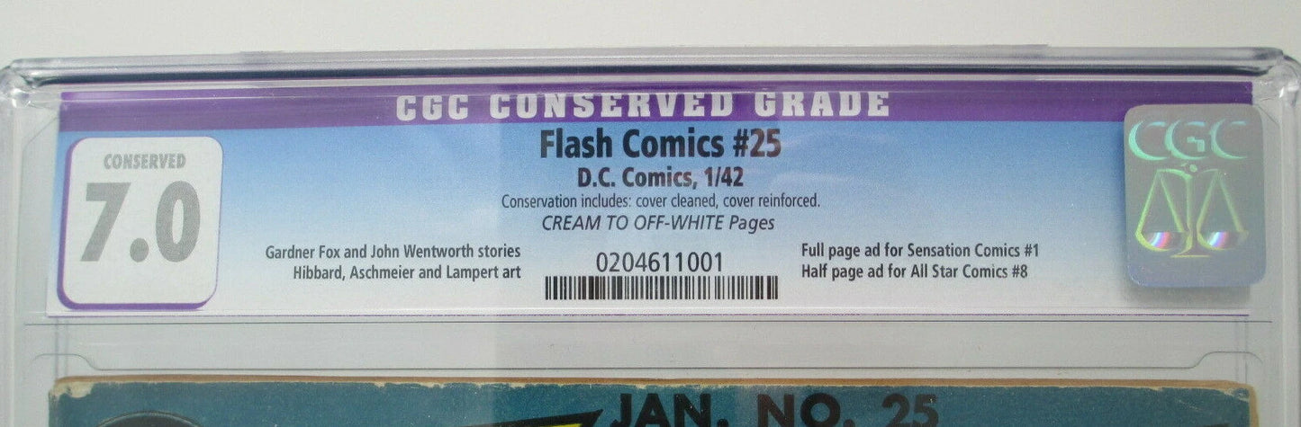 FLASH COMICS #25 - DC 1942 - CGC 7.0 - 2ND HAWKGIRL