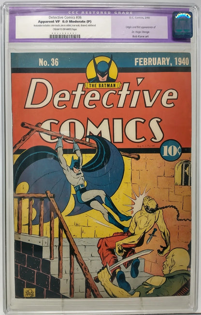 DETECTIVE COMICS #36 - DC 1940 - CGC 8.0 - ORIGIN 1ST HUGO STRANGE