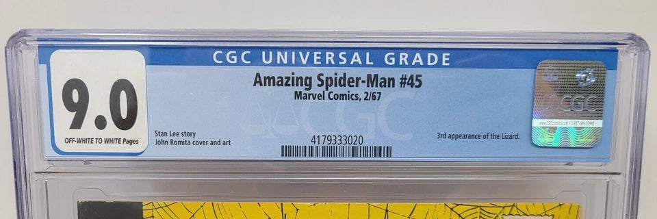 AMAZING SPIDER-MAN #45 - MARVEL 1967 - CGC 9.0 - 3RD LIZARD