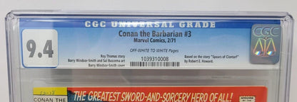 CONAN THE BARBARIAN #3 - MARVEL 1971 - CGC 9.4 - 1ST BORRI - 1039310008