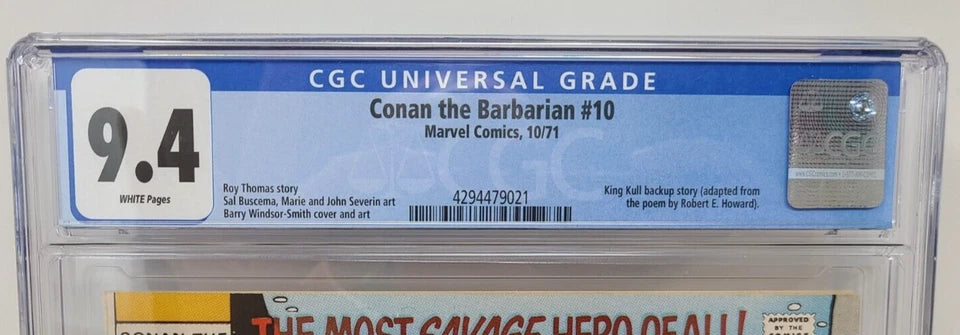 CONAN THE BARBARIAN #10 - MARVEL 1971 - CGC 9.4 - KING KULL BACKUP