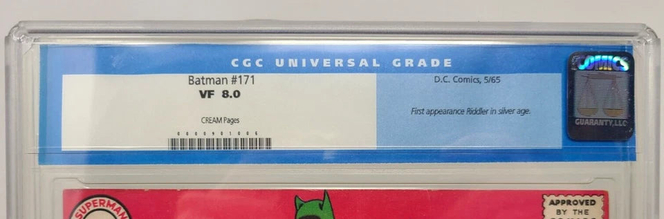 BATMAN #171 - DC 1965 - CGC 8.0 - 1ST SILVER AGE RIDDLER