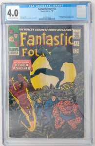 FANTASTIC FOUR #52 ~ MARVEL 1966 ~ CGC 4.0 VG ~ 1ST APPEARANCE OF BLACK PANTHER