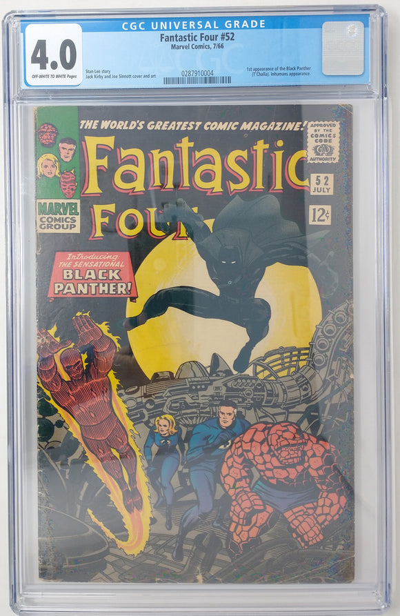 FANTASTIC FOUR #52 ~ MARVEL 1966 ~ CGC 4.0 VG ~ 1ST APPEARANCE OF BLACK PANTHER