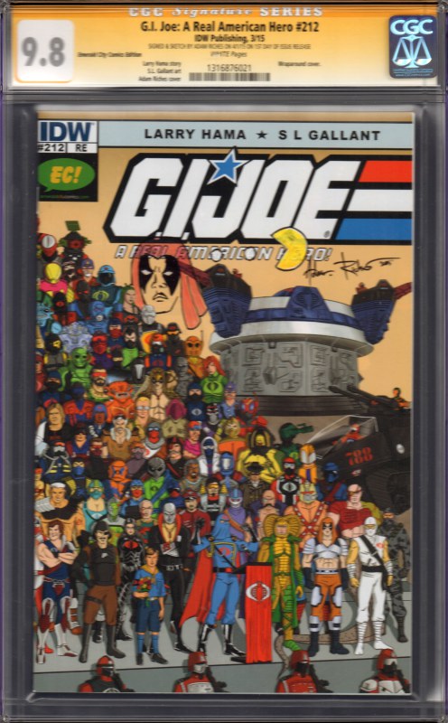 G.I. JOE: A REAL AMERICAN HERO #212 EC EXCLUSIVE VARIANT COBRA COVER SIGNED BY ADAM RICHES CGC 9.8 PAC-MAN AND ZARTAN SKETCH