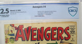 AVENGERS #4 ~ MARVEL 1964 ~ CBCS 2.5 GD+ ~ 1ST SILVER AGE CAPTAIN AMERICA